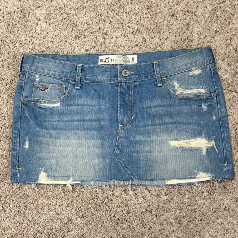 Original‎ Y2K Hollister Distressed Denim Mini Skirt Size 9 Low Rise Jean Skirt